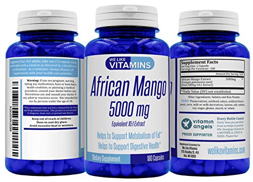African Mango 5000mg Equivalent 10:1 Extract 180 Capsules - 6 Month Supply of African Mango Capsules - Supports Metabolism of Fat and Digestive Health