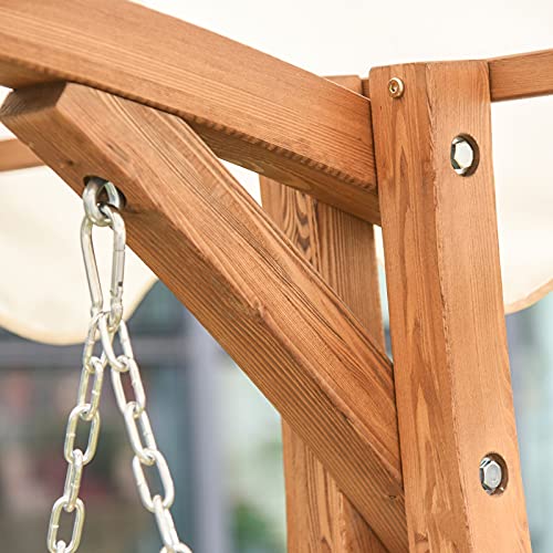 GXK Schaukel 2-Sitzer Gartenschaukel mit Sonnendach Lärchenholz Cremeweiß – Bild 7