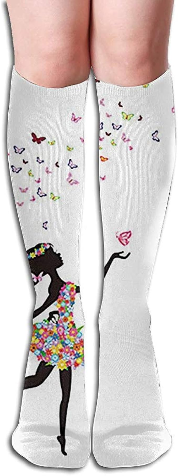 Tube Socks Dancing Butterfly Flower Girl Compression Women Long Socks Knee High Socks Athletic