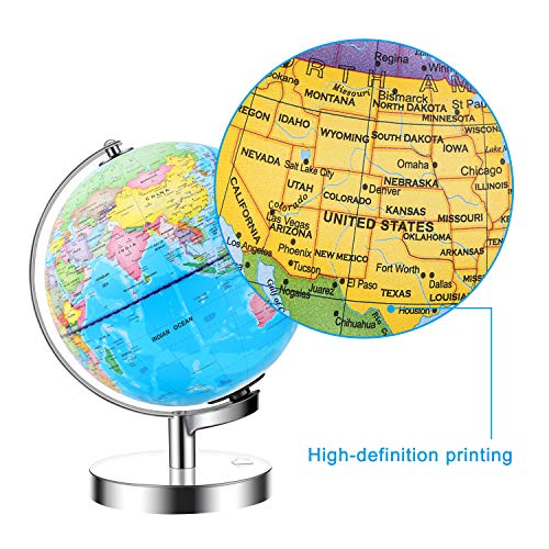 JARBO 8"/20cm Illuminated Constellation World Globe for Kids with Stand, Built-in LED Light Illuminates for Night View of Constellation, Learning Gift Detailed Globe for Kids, Powered by Battery - Thumbnail 3