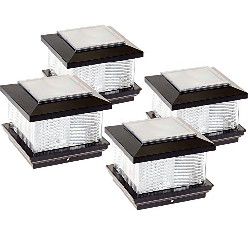 (4 Pack) GreenLighting 5″ x 5″ Solar LED Post Cap Light w/Adapter (Black)
