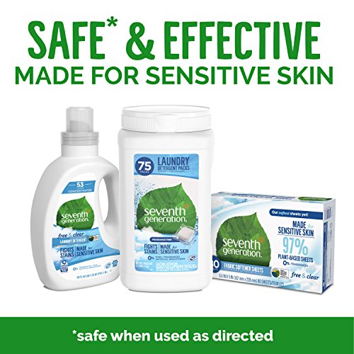 Seventh Generation Fabric Softener Sheets, Free & Clear, 80 count (Packaging May Vary)