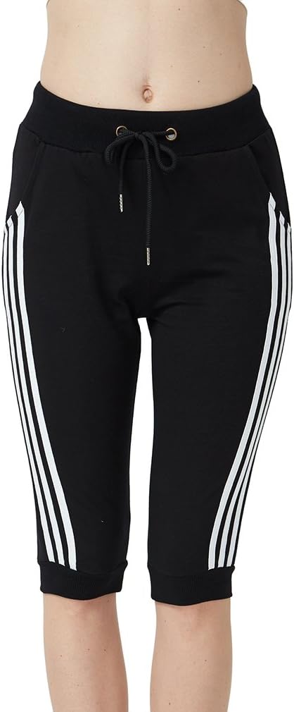 KDi Women's Shorts Jogger Sweatpants Running Trousers Tracksuit Capri Pants (M, Black)