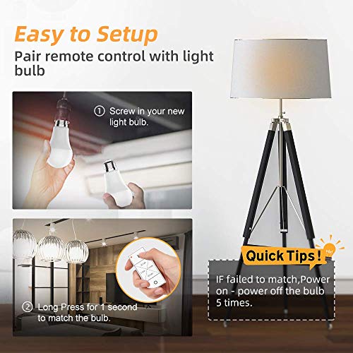 Remote Control LED Bulb by Ankuoo,Dimmable E26 LED Light Bulb with Wireless Light Switch,Wireless Bulbs Warm White,165 ft Range, 4 Timing,3 Way,No Hub Required