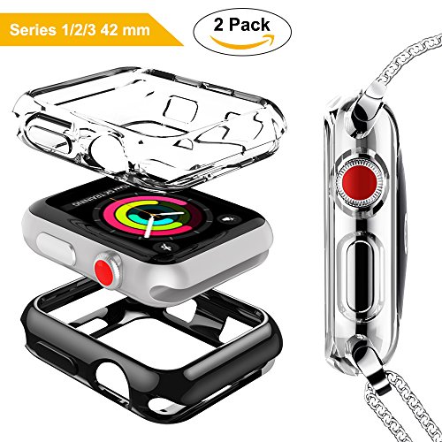 DesertWest Apple Watch Case 42mm, TPU Screen Protector for Apple Watch Series 3/2/1, Nike+, Sport, Edition, 2 Pack, Black/Transparent. - Thumbnail 7