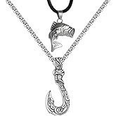 TURTLEDOVE Hawaiian Fish Hook Necklace 2PCS, Largemouth Bass Fish Pendant, Stainless Steel Lucky Fishing Amulet Maui Set