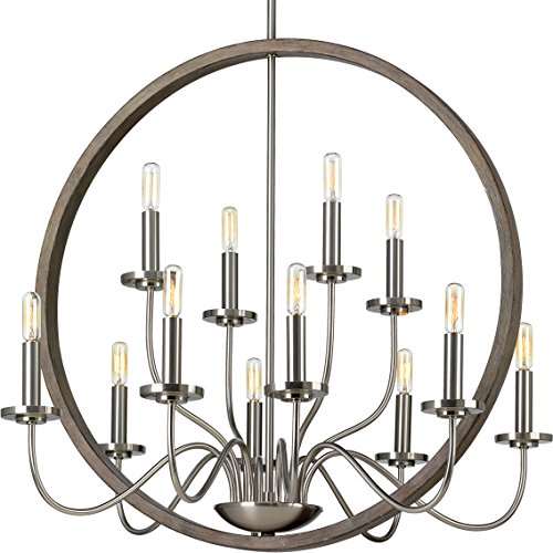 Luxury Modern Farmhouse Chandelier, Large Size: 28.75"H x 32"W, with English Country Style Elements, Brushed Nickel Finish, UHP2371 from The Dunkirk Collection by Urban Ambiance