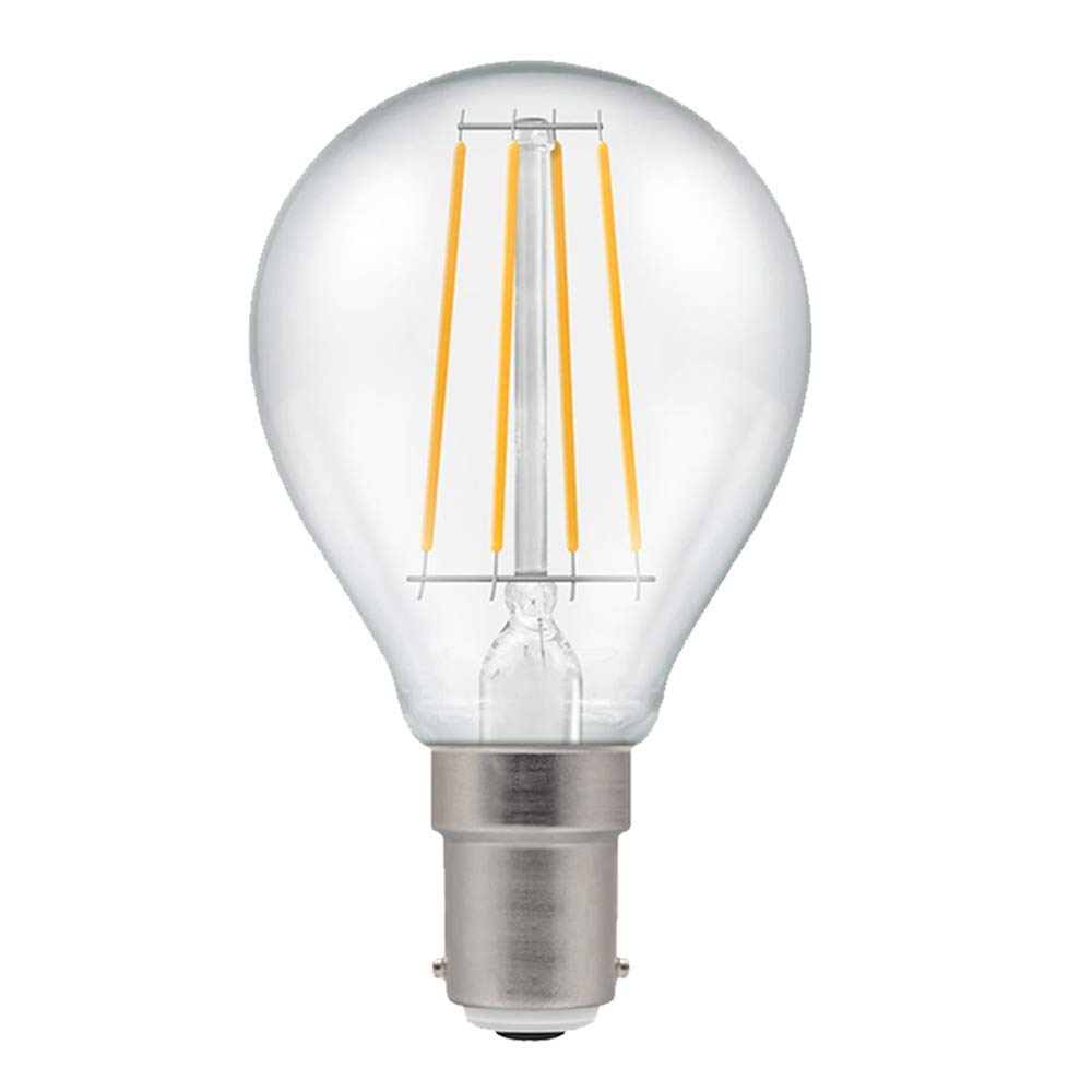 Crompton LED Dimmable Filament Golf Ball Light Bulb Clear 5W B15 SBC 2700K Warm