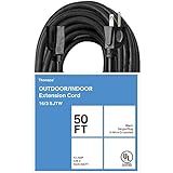 Thonapa 50 Ft Black Extension Cord - 16/3 Electrical Cable with 3 Prong Grounded Plug for Safety