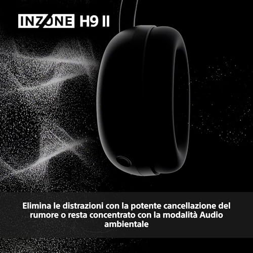 INZONE H9 II Cuffie da gaming wireless con cancellazione del rumore – Audio spaziale a 360°, Microfono con riduzione del rumore, Batteria da 30 ore, Design leggero, Bluetooth Cablato, PC – Black