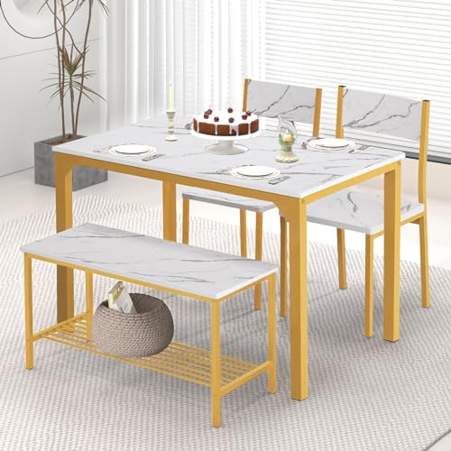 SogesHome 4-Piece Kitchen Table and Chairs for with Bench