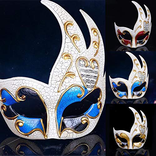 Men's Masquerade Mask Halloween Costume Vintage Venetian Checkered Musical Party Mardi Gras Mask (Blue -2, Free) - Thumbnail 5