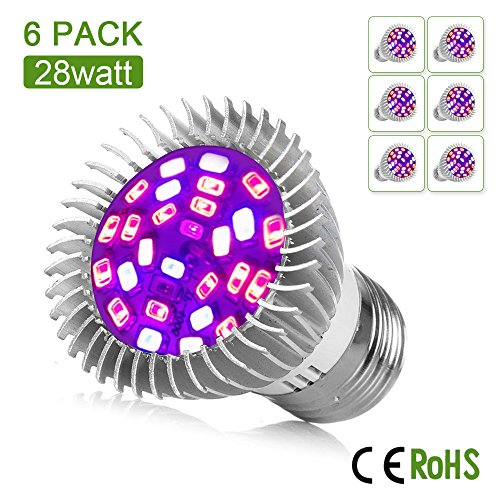 [Pack of 6] Dr. Easy Life grow light 28W led grow lights bulb full spectrum E27 grow plant light for hydropoics greenhouse organic (28W 6-Pack)