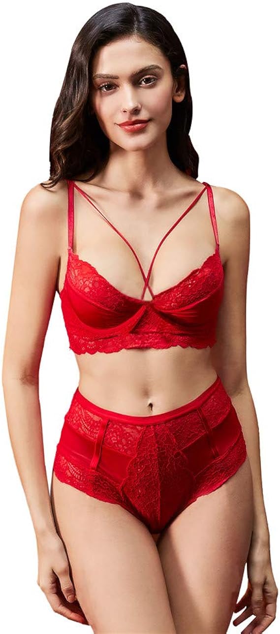 Amazon Varsbaby Amazon限定ブラ ンド ブラジャー ショーツ セット セクシーな透明な下着 可愛い レース ブラ ショーツセット 2点セット セット 通販