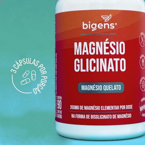 Magnésio Glicinato, Quelato, 350mg de magnésio elementar, 90 Cápsulas, Bigens (Kit 2)