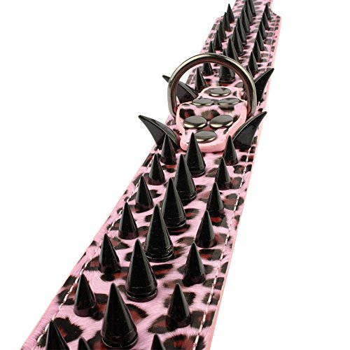 Beirui Sharp Spiked Studded Dog Collar - Stylish Leather Dog Collars - 2 Inch in Width Fit for Medium & Large Dogs - Such as Pitbull Mastiff - Black Rivets & Pink Leopard Leather,19-22"?