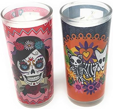 La Muerte Day of the Dead Set of 2 Coco Candles, Diamonds &amp; Dog