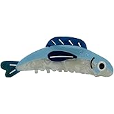 Aurasnap Small Bluefin Fish Hair Claw Clips - Striped Acetate Hair Clips for Women, Non-Slip Hair Clips for Thin/Thick/Curly Hair, 3D Textured Ocean Hair Accessories
