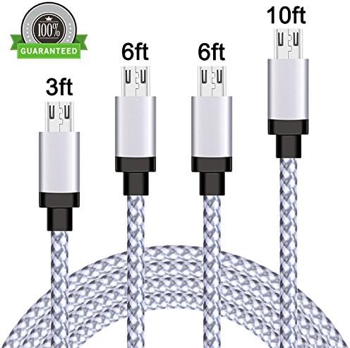 Micro USB Cable,Amoner 4Pack 3FT/6FT/6FT/10FT Micro USB to USB Cable Nylon Braided, Fast Micro USB Charger Cable for Windows Phones/MP3 and More (White)