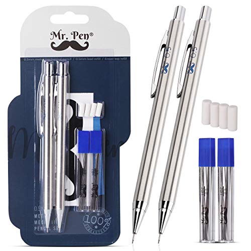 Mr. Pen Mechanical Pencils 0.5, Pack of 2, Metal Mechanical Pencil