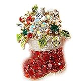 Susenstone® Gold-Toned Festive Christmas Stockings, Diamond Brooch Pin