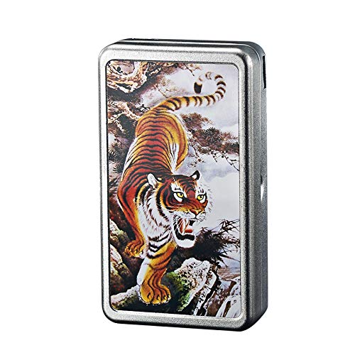 Cigarette Case with Lighter Built in USB Lighter Cigarette Box 2 in 1 Electronic Rechargeable Flameless Windproof Lighters Hold 20pcs Regular Cigarettes (Tiger)