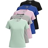 Real Essentials 5 Pack: Women's Short Sleeve Mesh Insert T-Shirts Athletic Tops Gym Workout Yoga Tennis Activewear (Plus)