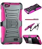 Huawei Raven LTE H892L Armor Case, The3Knights[TM] Armor Case Stand w/ Holster & Swivel Belt Clip Combination +The3Knights[TM] Classic Stylus Pen (PINK)