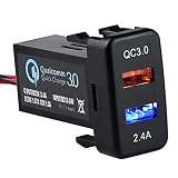 Cllena Dual USB Port Charger Socket Quick Charge 3.0 & 2.4A for Toyota