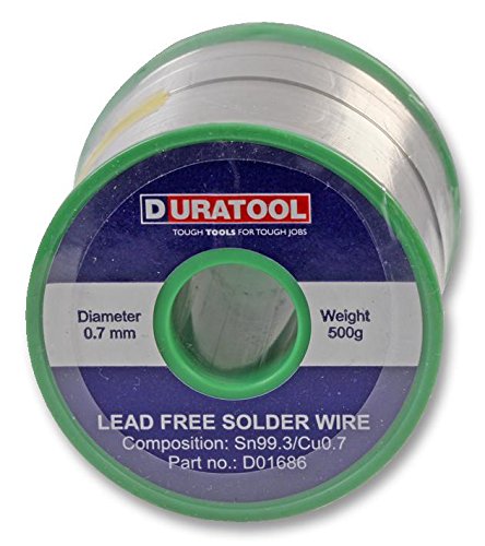 Duratool D01686 Lead‑Free Solder Wire – 0.7mm, 500g Spool, Sn99.3/Cu0.7 Alloy