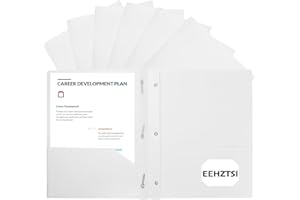 EEHZTSI 12-Pack Plastic Folders with Pockets and Prongs,2-Pocket Folders with 3 Fasteners, Poly Folders Holds 8-1/2" x 11" Paper for School/Office/Home, White