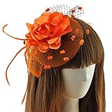 Coolwife Womens Fascinator Veil Flower Cocktail Tea Party Headwear (Orange)