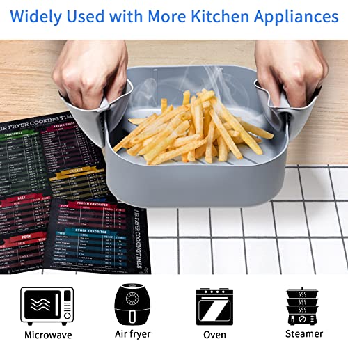 Air Fryer Silicone Liners, 6.5 QT Food Safe Square Air Fryer Basket pot, Replacement for Parchment Paper Liners, Heat Resistant Non-stick Kitchen Silicone Bowl/Tray with Heat-proof Gloves & Timer