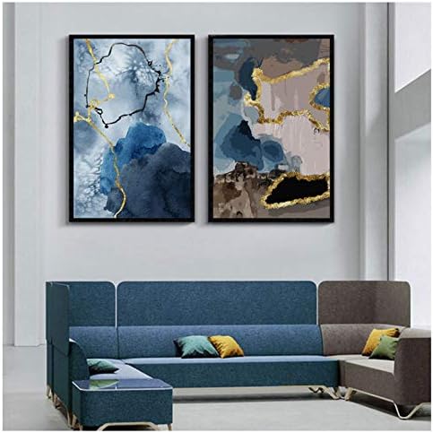 XIXISA Abstract Watercolor Blue Navy Marble Prints and Poster Canvas Paintings Wall Art Pictures for Living Room Office Home Decor 5070cm No Frame