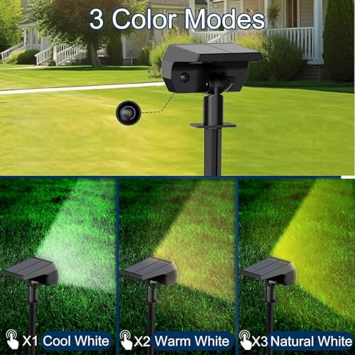 Solar Spot Lights Outdoor Waterproof, 3 Modes Landscape Spotlights, Dusk to Dawn Solar Powered Flood Wall Lights for Outside, Solar Garden Lights for Yard Porch