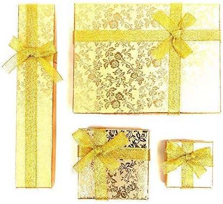 RKC JewelzBeautiful Jewelry Gift Box Set with Padded Inserts and Ribbon Ties (Gold)