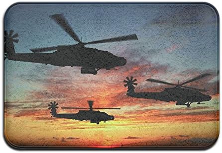 Yangaaaa Sunset Helicopter Image Wallpaper Outdoor Rubber Mat Front Door Mats Porch Garage Large Flow Slip Entry Carpet Standard Rug Home 23.62" 15.74"
