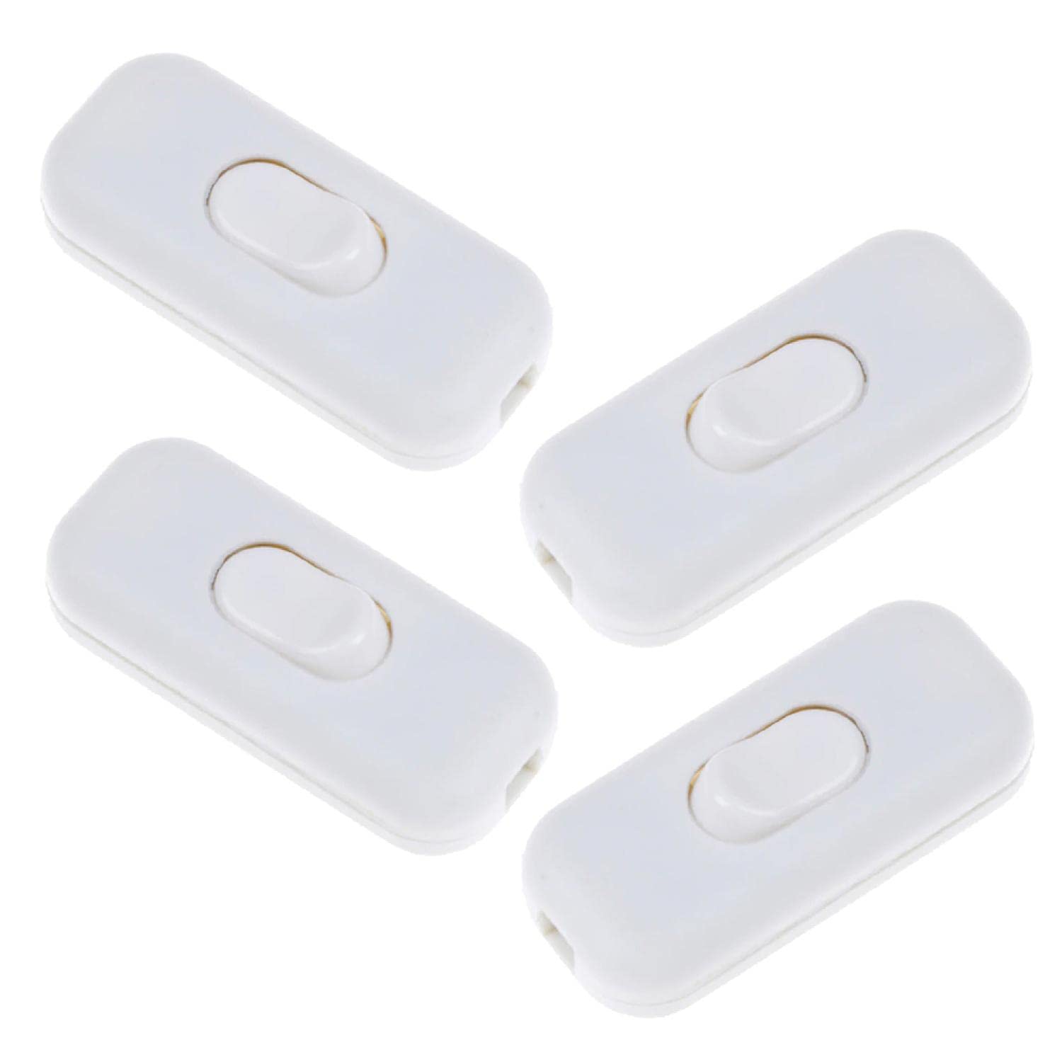 4 x Intermediate Switch Cord Switch - 2-3-Pin 6A 250V - Cord Intermediate Switch, Rocker Switch, Cable Switch, White