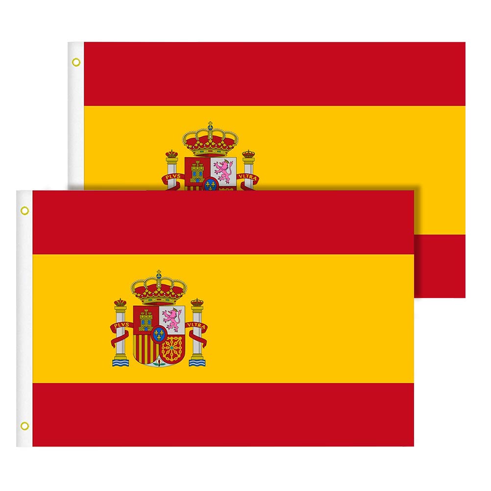 TIMESETL 2pcs Flag of Spain, 5ft x 3ft(90 X 150cm) Spain Polyester Flag,Vivid Color and Tear-Resistant,UV Resistant, Fade Resistant National Flags 100% Polyester Banner for Outdoor