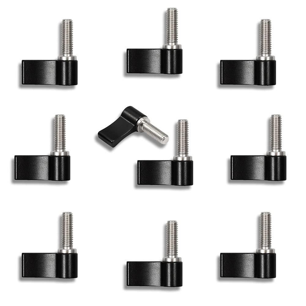 LEONTOOL 10 Pcs M6 17mm Male Threading Rotating Knob Adjustable Thumb Lever Screw with Single Wing for Camera Equipment(Black)