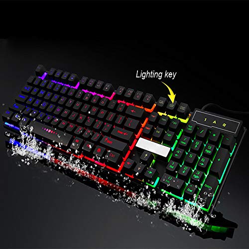 Aleola US Stock Gaming Keyboard USB Wired Keyboard Resistant Keyboard with Ergonomic Wrist Rest Rainbow LED Backlit Keyboard for Desktop, Computer(Black) - Thumbnail 4