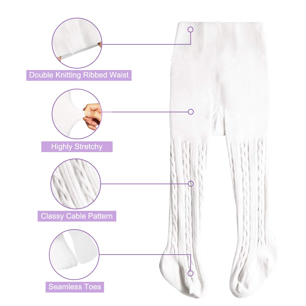 CozyWay Little Girls Tights Seamless Cable Knit Tights for Toddler Girl Baby Girl Pantyhose Leggings Size 1-12 Years