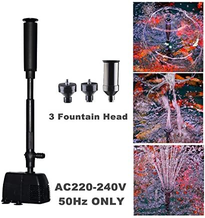 Dugoo Fountain Submersible Pump,Mini Decorative (22W 1100L/H) 3 Adjustable Nozzle For Fish Tank,Pond,Aquarium,Statuary,Hydroponics 220-240V (Black),HJ743