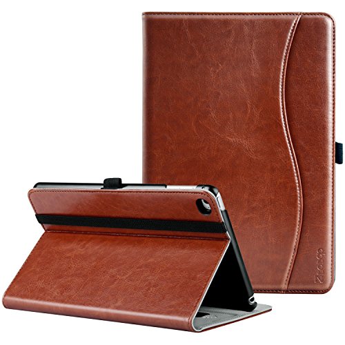 Ztotop iPad Mini 4 Case, Leather Folio Stand Protective Case Smart Cover with Multi-Angle Viewing, Paperwork Card Pocket, Functional Elastic Strap for iPad Mini 4 - Brown