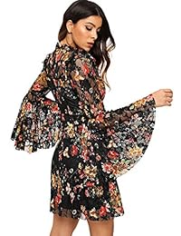 DIDK - Vestido corto para mujer, elástico, estampado floral, con estampado de encaje