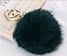 Cy3Lf Gold Plated Keychain Cute Genuine Rabbit Fur Ball Pom Pom Keychain for Car Key Ring Handbag Tote Bag Pendant Charm，Blackish Green
