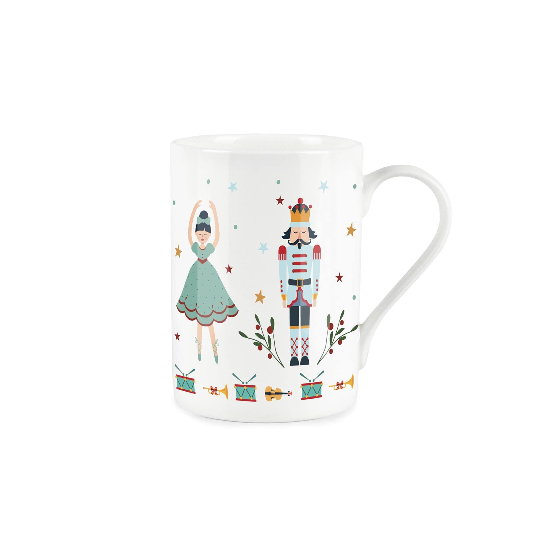 Purely Home Nutcracker Xmas Mug - Bone China Style White - Light Blue Soldiers & Ballerina Dancers Coffee/Tea Present Gift for Christmas