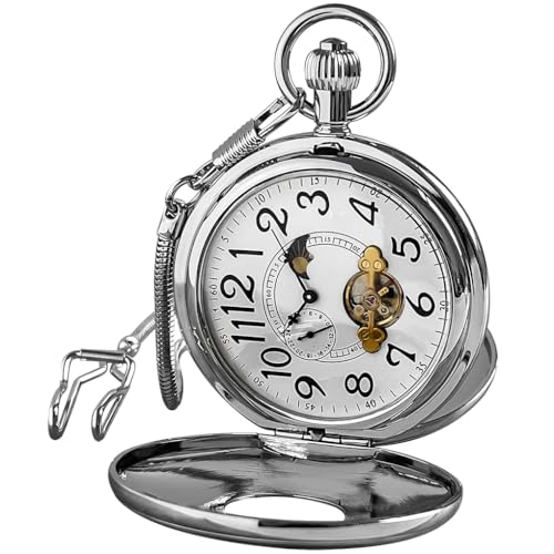 VIGOROSO Mechanical Hand-Wind Pocket Watch for Men, Half Hunter Double Covers