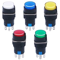 mxuteuk 5pcs 16mm DC12V Momentary LED Push Button