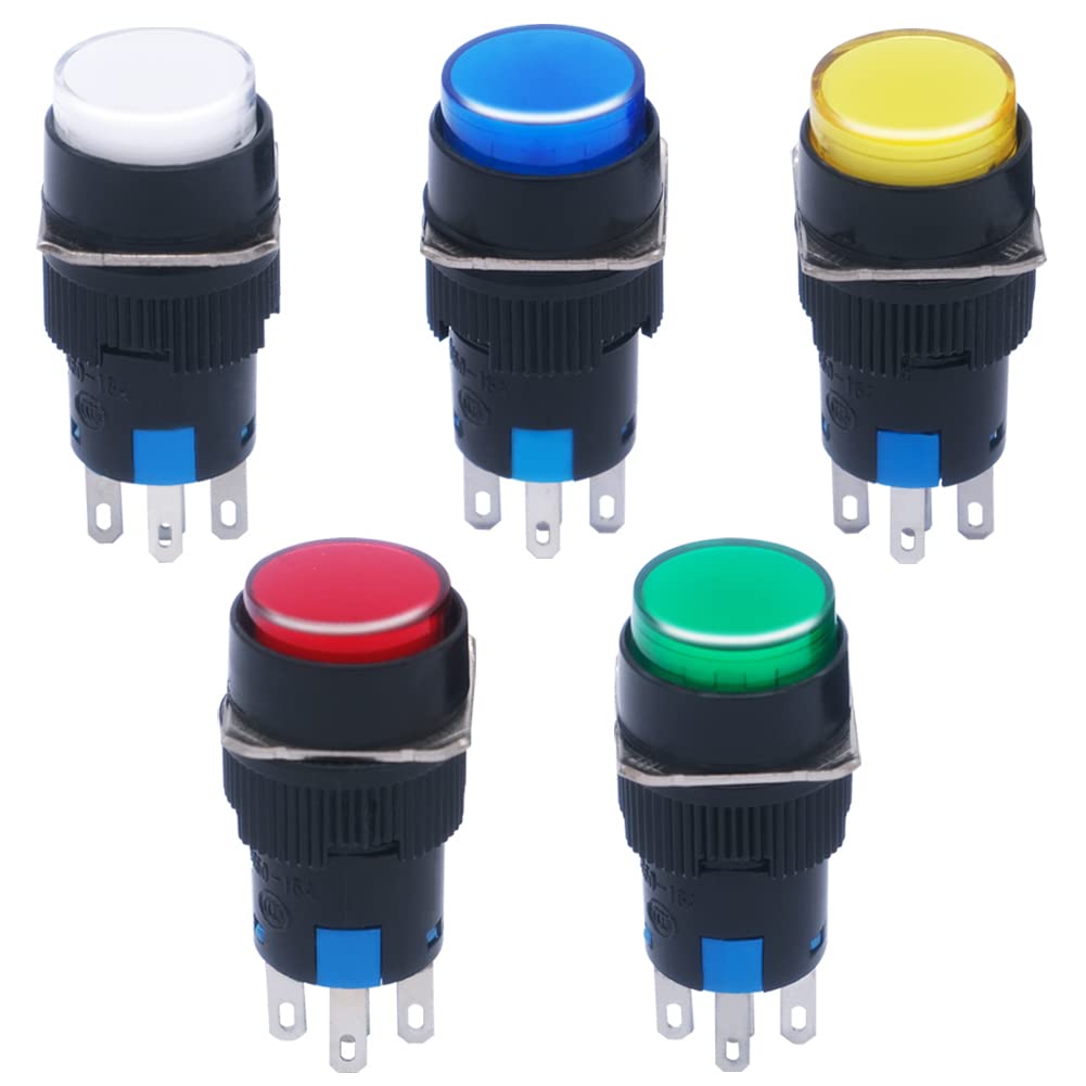 mxuteuk 5pcs 16mm DC12V Momentary LED Push Button
